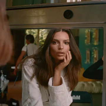 Nasty Gal x Emrata Take Cover Faux Leather Belted Jacket worn by Emily Ratajkowski Launch of Nasty Gal X Emrata June 18, 2019