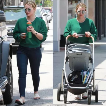 Gucci Pursuit Guccy Logo Sandalia deslizante usada por Hilary Duff Studio City 4 de julio de 2019