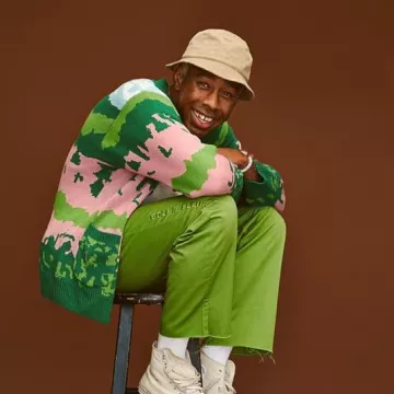 Golf Wang Landscape Cardigan Green Wool Blend worn by Tyler, The Creator on his Instagram account @feliciathegoat