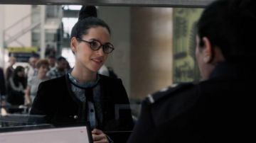 Temperley London Eclipse corded lace midi dress worn by Anathema Device (Adria Arjona) in Good Omens (S01E02)