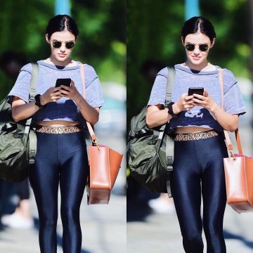 Ray Ban RB3447 Phantos Round Sunglasses worn by Lucy Hale Los Angeles July 13, 2019