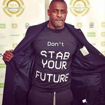 Don’t Stab Your Future t-shirt worn by Idris Elba on his Instagram account @idriselba