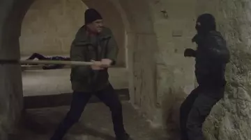 Black Slim  trousers worn by Aiden Hakansson (Dolph Lundgren) in The Tracker