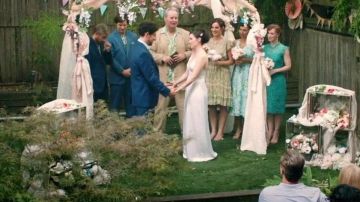 Ivory Split Front A-Line Wedding Dress worn by Francesca (Morena Baccarin) in Ode to Joy