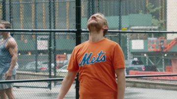 Orange  T-Shirt with Blue METS Print worn by Charlie (Martin Freeman) in Ode to Joy