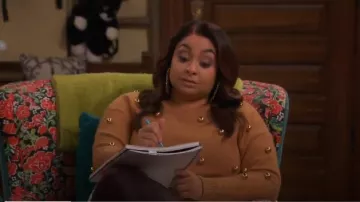 Alice + Olivia  Gleeson Metal Ball Detail Wool Blend Sweater worn by Raven Baxter (Raven-Symoné) in Raven's Home (Season 03 Episode 05)