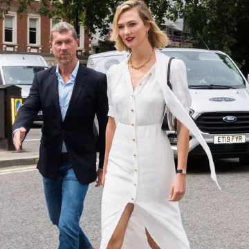 Cartier Small Tank Solo Watch In 18K Yellow Gold & Leather worn by Karlie Kloss Vogue House London July 17, 2019