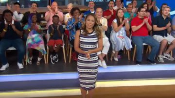 Karen Millen Rayures Côtes Robe portée par Ginger Zee sur Good Morning America, le 23 JUILLET 2019