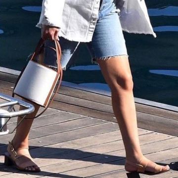 Ancient Greek Sandals Lefki Block Heels worn by Selena Gomez Italy July 24, 2019