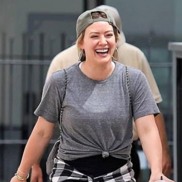 Chanel Gabrielle Backpack Classic Small Black Aged Calfskin Backpack worn by Hilary Duff Studio City July 23, 2019