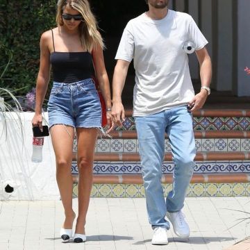 Chanel Leather Cap Toe Heel Mules worn by Sofia Richie Malibu July 22, 2019