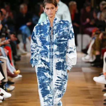 Stella McCartney Denim Tie-Dye Boiler Suit worn by Kaia Jordan Gerber on her Instagram account @kaiagerber