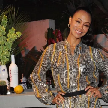 Giambattista Valli Printed Silk Chiffon Lamé Blouse worn by Zoe Saldana Tijuana Ymca Benefit July 27, 2019