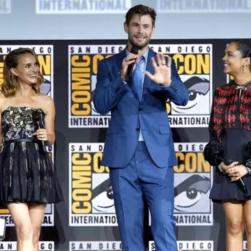 Etro Blue Two-Button Suit worn by Chris Hemsworth San Diego Comic-Con 2019 Marvel Studios Panel July 20, 2019