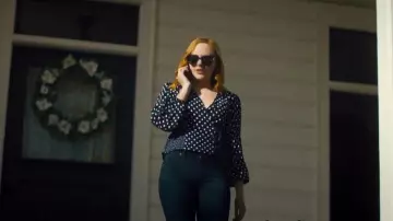 Topshop Mix Polka Dot Wrap Blouse Bleu worn by Violet Simmons (Haley Ramm) in Light as a Feather (Season 02 Episode 03)