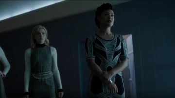 Herve Leger Black Lace & Eyelet Detail Midi Dress worn by Reeva Payge (Grace Byers) in The Gifted (Season 02 Episode 06)