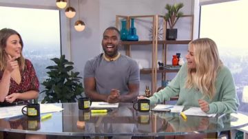 Tibi Airy Alpaca V Neck Celadon Pullover worn by Morgan Stewart on E! News JULY 30, 2019