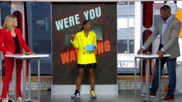 ASOS EDITION chaqueta de doble pecho amarillo usada por Keke Palmer en Good Morning JULIO 30, 2019 América