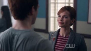 Maje Red Striped Riola Tweed Dress worn by Penelope Blossom (Nathalie Boltt) in Riverdale (Season 01 Episode 09)