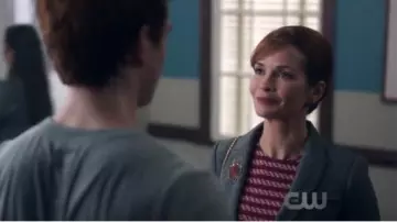Maje Red Striped Riola Tweed Dress worn by Penelope Blossom (Nathalie Boltt) in Riverdale (Season 01 Episode 09)
