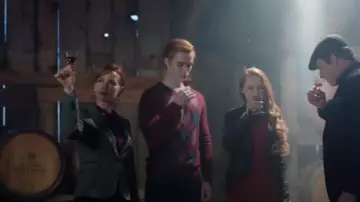 Zara Dark Grey Herringbone Blazer with Elbow patches worn by Penelope Blossom (Nathalie Boltt) in Riverdale (Season 01 Episode 09)