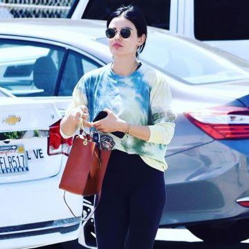Ray Ban RB3447 Phantos Round Sunglasses worn by Lucy Hale Los Angeles August 1, 2019