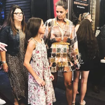 Zimmerman Ninety Six Patchwork Silk Mini Dress worn by Katie Holmes Moulin Rouge on Broadway August 3, 2019