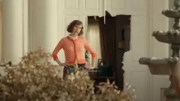 Kate Spade Orange Kati Printed Cardigan of Carol Pilbasian (Kristen Schaal) in The Last Man on Earth (Season 01 Episode 04)
