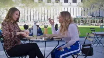 Lace Applique White Crewneck Pullover Sweater by Jonathan Simkhai worn by Kelsey Peters (Hilary Duff) in Younger (Season 06 Episode 07)