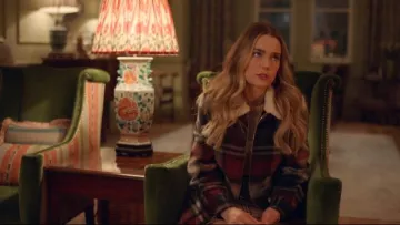 Faux Fur-trimmed Tartan Wool-blend Coat worn by Ainsley (Rebecca Rittenhouse) in Four Weddings and a Funeral (Season 01 Episode 03)