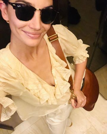 Ray Ban Classic Clubmaster 51mm Sunglasses worn by Lily Aldridge New York August 6, 2019