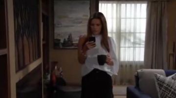 Zara Asy­met­ric Pleat­ed Top White One Sleeve Blouse worn by Chelsea Lawson (Melissa Claire Egan) as seen on The Young and the Restless August 5, 2019