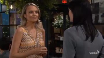 Maje Reinetta Orange Scalloped Stripe Dress worn by Chelsea Lawson Newman (Melissa Claire Egan) on The Young and the Restless August 06,2019