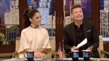 Top floral chloé usado por Vanessa Hudgens en VIVO con Kelly y Ryan 8 de agosto de 2019