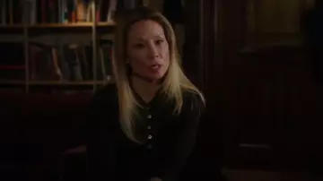 Zara Dark Green Pointelle Polo worn by Dr. Joan Watson (Lucy Liu) in Elementary (Season 07 Episode 12)