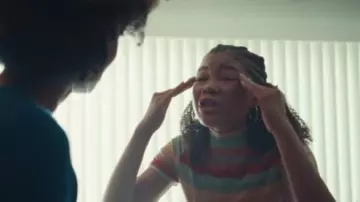 Boohoo MultiColor Petite Turtle Neck Rainbow Stripe Crop Top worn by Gia Bennett (Storm Reid) in Euphoria (Season 01 Episode 08)