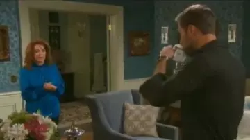 Kobi halperin Lexi Blouse Blue worn by Maggie Horton (Suzanne Rogers) as seen on Days of Our Lives August 9, 2019