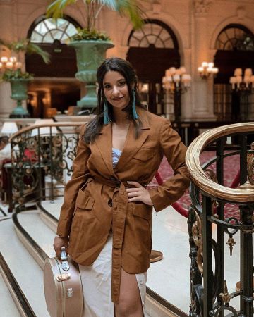 Brown Belted Coat worn by Alia Chergui on @aliachergui