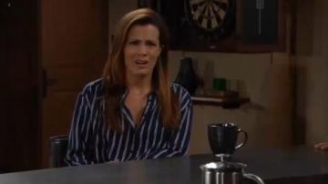 Joie Striped Tie Front Shirt Dark Navy worn by Chelsea Lawson (Melissa Claire Egan) as seen on The Young and the Restless August 13, 2019