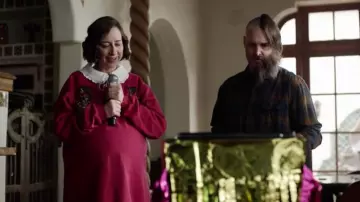 Reclaimed Vintage Pink Long Sweater with Embellished Zebras worn by Carol Pilbasian (Kristen Schaal) in The Last Man on Earth (Season 04 Episode 16)