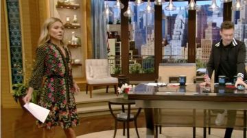 Saloni Tyra Dot- & Flo­ral-Pat­tern Silk Dress worn by Kelly Ripa on LIVE with Kelly and Ryan AUGUST 13, 2019