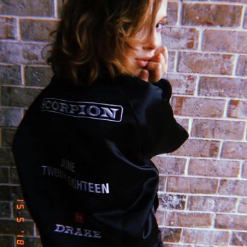Drake scorpion jacket worn by Millie Bobby Brown on Instagram