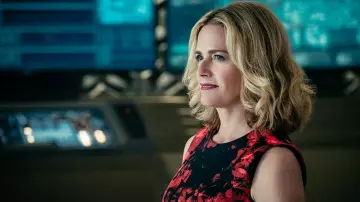 Red Floral Black Dress worn by Madelyn Stillwell (Elisabeth Shue) in The Boys (S01E02)