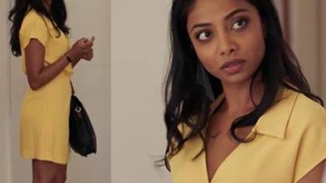 The yellow dress cross a short range by Lou (Rani Bheemuck) in Tomorrow belongs to us (S01E528)