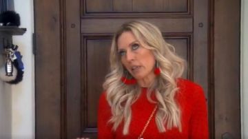 Ganni Print Georgette Blouse worn by Braunwyn Windham-Burke in The Real Housewives of Orange County (S14E02)