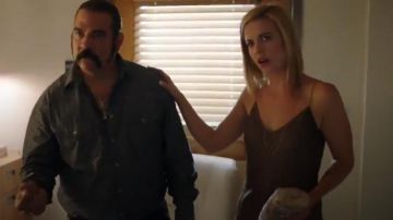 Theory Brown Polka-dot sleeveless silk top worn by Kelly Anne Van Awken (Molly Burnett) in Queen of the South (S04E11)