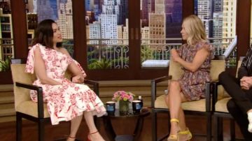 Shoshanna Floral Ruffle Dress worn by Kelly Ripa on LIVE with Kelly and Ryan August 19, 2019