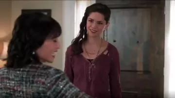 Others Follow Burgundy Henley Cut Out T Shirt worn by Bex Mack (Lilan Bowden) in Andi Mack (S03E20)