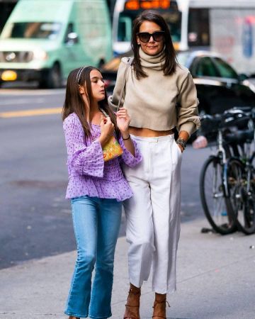 Orseund Iris Oatmeal Sweater worn by Katie Holmes New York City August 22, 2019