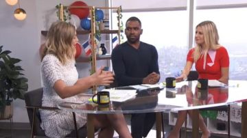 Shoshanna Optic/Jet Dress worn by on E! News AUGUST 22, 2019